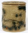 CROCKERY CONTAINER W LID STAG IN FOREST PATTERN