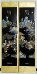 3273 CHINESE LACQUER PLAQUES PAIR H 47 12 W 12