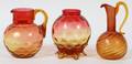 AMBERINA GLASS VASE AND PITCHERS C 1870 3 PCS