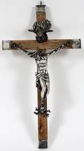 SILVER PLATE CRUCIFIX ON WOOD C1900