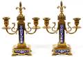 FRENCH BRONZE AND PORCELAIN CANDELABRA PAIR