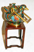 3350 CHINESE CLOISONNE DUCK FORM TEAPOT H 4 12
