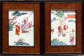 3323 CHINESE PORCELAIN FRAMED PLAQUES PAIR 14 X 9 1