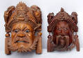3322 ORIENTAL CARVED WOOD MASKS C1900S PAIR H 12