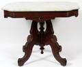 EASTLAKE WALNUT TABLE W MARBLE TOP LATE 19TH C