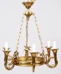 FRENCH HORN STYLE BRASS SIXLIGHT CHANDELIER