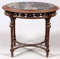 FRENCH STYLE CARVED WALNUT  MARBLE TABLE C 1900