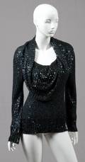 DONNA KARAN SEQUINED CASHMERE COWL NECK SWEATER