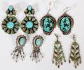 TURQUOISE AND SILVER EARRINGS 4 PAIRS