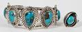 NAVAJO SILVER AND TURQUOISE CUFF BRACELET AND RING
