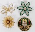 COSTUME FLOWER  BOW BROOCHES FOUR