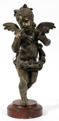 METAL ANGEL FIGURE ON A ROUGE MARBLE BASE