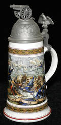 021362 GERMAN PORCELAIN REGIMENTAL STEIN WITH LITHOPAN