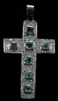 021121 14KT GOLD CROSS PENDANT 600CT EMERALD  DIAMO