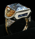 021119 14KT GOLD RING 1400CT BLUE TOPAZ CITRINE SA