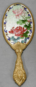021068 ART NOUVEAU BRASS  CLOISONN HAND MIRROR CIRC