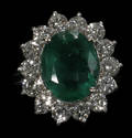 021065 14KT WHITE GOLD DIAMOND  EMERALD RING