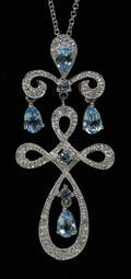 020078 18 KT WHITE GOLD DIAMOND  BLUE TOPAZ NECKLAC