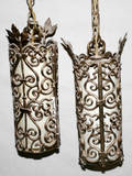 011111 GILT METAL CYLINDRICAL HANGING LAMPS CIRCA 196