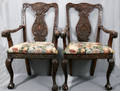 120077 CHIPPENDALE STYLE CARVED MAHOGANY ARM CHAIRS
