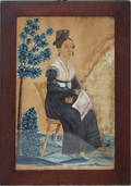 2137 WATERCOLOR AND GOUACHE OF SEATED LADY FACING RIGH