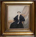 2134 EARLY AMERICAN WATERCOLOR PORTRAIT OF SEATED WOM