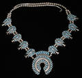 021208 NAVAJO STERLING SILVER NECKLACE W TURQUOISE SQ
