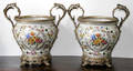 2171 FRENCH BRONZE  PORCELAIN PAIR URNS C 1900 PAI