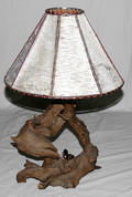 020236 RUSTIC ROOT LAMP WITH BIRCH  BENT TWIG SHADE