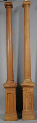 120105 OAK COLUMNS PAIR H 74 DIA 4