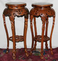 2228 CHINESE TEAKWOOD PEDESTALS WITH MARBLE TOPS PAIR