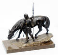2182 B GRUNDMANN BRONZE SCULPTURE KNIGHT BY A HORSE