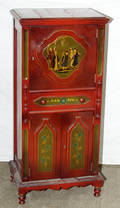 1205 RED LACQUER HUMIDOR COPPER LINED CABINET CIRCA 1