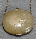 121291 JADE AND 44KT GOLD PLATE LARGE HANGING LOCKET