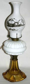 1277 ANTIQUE AMERICAN GLASS OIL LAMP H 19 12