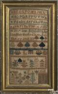 Pennsylvania silk on linen sampler dated 1833 wrought by Mary Ann Rudolph