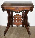 0192 AMERICAN EMPIRE WALNUT MARBLE TOP TABLE CARVED