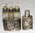 021344 SET OF THREE CRYSTAL  SILVER PERFUME BOTTLES