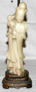 011334 CHINESE SOAPSTONE QUAN YIN MOUNTED AS LAMP 19T