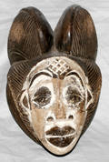 010205 AFRICAN PUNU CARVED WOOD POLYCHROME MASK H 10