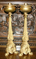 122219 PAIR OF BRONZE TORCHIERES 19TH C H 18 12