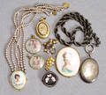 121335 VICTORIAN LOCKETS PORCELAIN BROOCHES AND OTHE