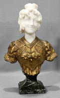 2283 FRENCH BRONZE AND MARBLE BUST OF AN ARISTOCRATIC