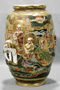 0221 JAPANESE SATSUMA EARTHENWARE VASE CIRCA 1920 H