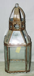 020353 SPANISH TIN AND GLASS HANGING LAMP H 19