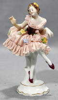 121385 GERMAN HANDPAINTED PORCELAIN DANCER UNDER GLAS