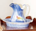 1345 AMERICAN SPONGEWARE WASHBOWL AND PITCHER LATE 19