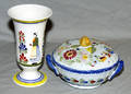 1336 QUIMPER FRENCH POTTERY COVERED DISH AND VASE HB