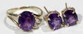 021403 AMETHYST  14KT GOLD EARRINGS AND RING 3PCS