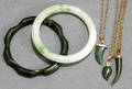 020395 JADE BANGLE BRACELET 3 JADE PENDANTS AND PEKIN